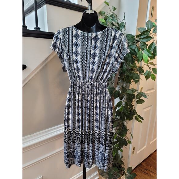 Cristinalove Dress Women Small Black White Printed V Neck Casual - Picture 8 of 11